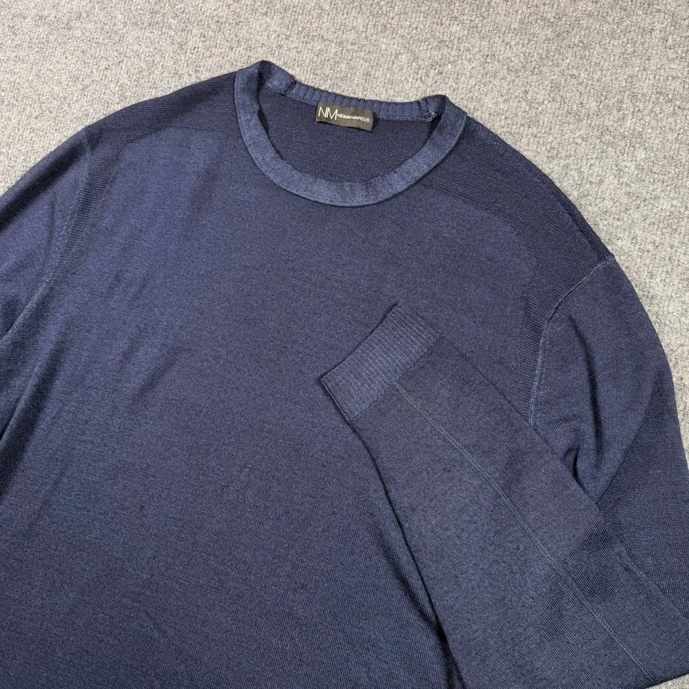 Neiman Marcus 100% Merino Wool Sweater Mens XL Navy Blue Crewneck Knit